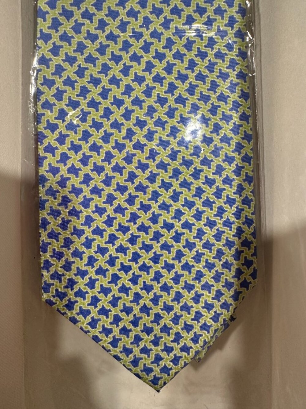 NWOT Sine Die 100% Silk Texas State Outline Tie Blue Green Texas